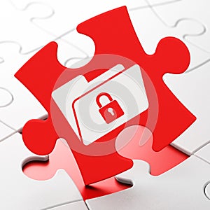 Business concept: Folder With Lock on puzzle