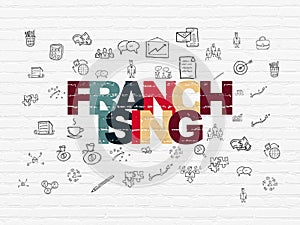 Business concept: Franchising on wall background