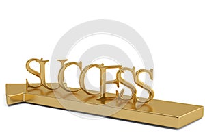 Business concept gold success word on arrow. 3D illustration.