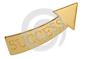 Business concept gold success word on arrow. 3D illustration.