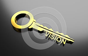 Business concept, Golden key with word vision. 3D Illustration