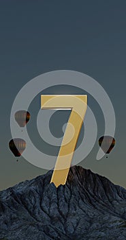 Business concept, Golden numbers on the mountain.3D illustration