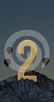 Business concept, Golden numbers on the mountain.3D illustration