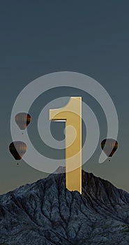 Business concept, Golden numbers on the mountain.3D illustration