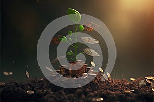 Business concept by growing plants on coin isolated landscape background.