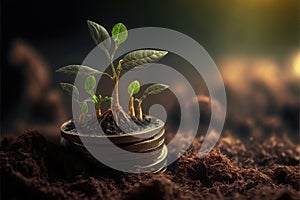 Business concept by growing plants on coin isolated landscape background.