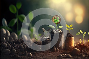 Business concept by growing plants on coin isolated landscape background.