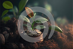 Business concept by growing plants on coin isolated landscape background.