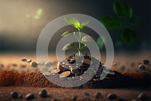 Business concept by growing plants on coin isolated landscape background.