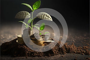 Business concept by growing plants on coin isolated landscape background.