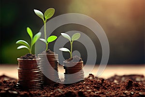 Business concept by growing plants on coin isolated landscape background.