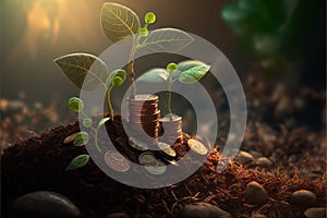 Business concept by growing plants on coin isolated landscape background.