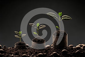 Business concept by growing plants on coin isolated landscape background.