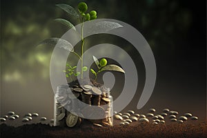 Business concept by growing plants on coin isolated landscape background.