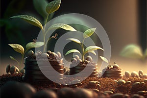 Business concept by growing plants on coin isolated landscape background.