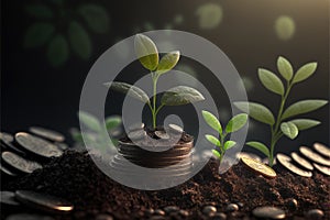 Business concept by growing plants on coin isolated landscape background.