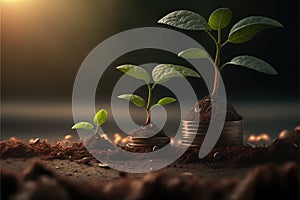 Business concept by growing plants on coin isolated landscape background.