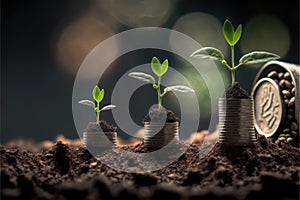 Business concept by growing plants on coin isolated landscape background.