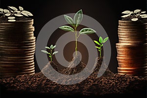 Business concept by growing plants on coin isolated landscape background.