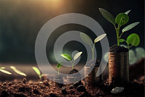 Business concept by growing plants on coin isolated landscape background.