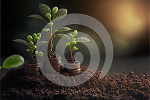 Business concept by growing plants on coin isolated landscape background.