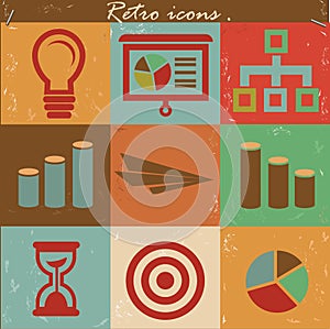 Business concept icon set,Vintage style