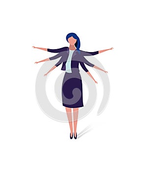 Business concept illustration of a businesswoman with many hands, concept for multitasking multitasking design concept