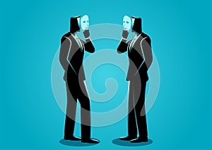 Two businessmen talking with each other using mask photo