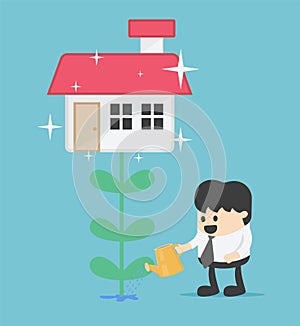 Business concept illustration of  Young businessman who can make huge profits from investments Can buy things he wants Home