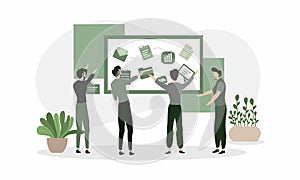 Business concept illustrations vector scenes at office with men and women taking part in business activity