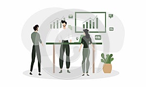 Business concept illustrations vector scenes at office with men and women taking part in business activity