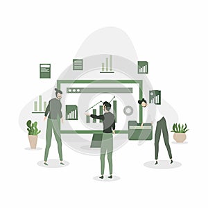 Business concept illustrations vector scenes at office with men and women taking part in business activity