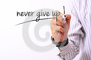 Business concept image of a hand holding marker and write keep moving on white