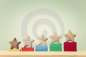 business concept image of setting a five star goal. increase rating or ranking, evaluation and classification idea photo