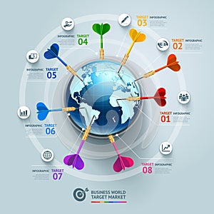 Business concept infographic template. Business world target mar