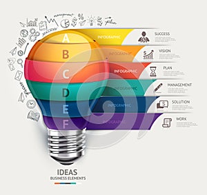 Business concept infographic template. Lightbulb and doodles icons set. Can be used for workflow layout, banner, diagram, web photo