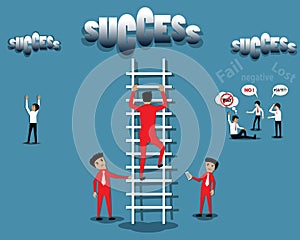 Business concept,The key of success, teamwork and positive thinking`re important - vector