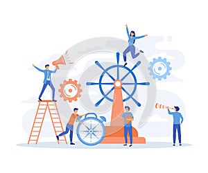 business concept, leadership qualities in a creative team, direction on a successful path