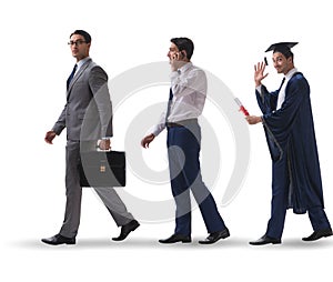 Business concept with man progressing through stages