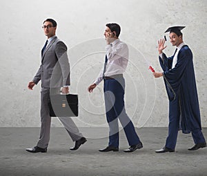 Business concept with man progressing through stages