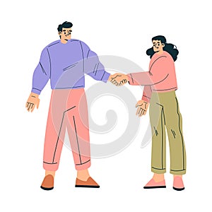 Business Concept with Man and Woman Character Handshaking Vector Illustration