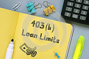 Business concept meaning 403b Loan Limits with sign on the page