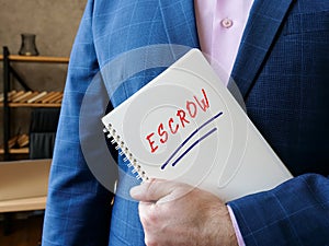 Business concept meaning ESCROW with phrase on the piece of paper