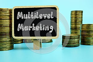 Business concept meaning Multilevel Marketing MLM with sign on the page