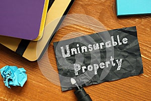 Business concept meaning Uninsurable Property with sign on the piece of paper