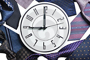 Business concept with necktie and Clock show 9 am