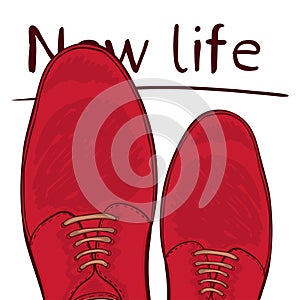 Business concept new life. Feet on the road. Make a choice. Vector