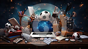 Business concept for online sports betting. Casino gambling on computer laptop betting on pro games