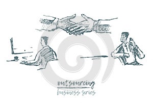 Business concept outsourcing handshake vector