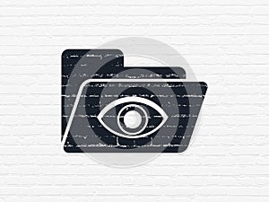 Business concept: Folder With Eye on wall background